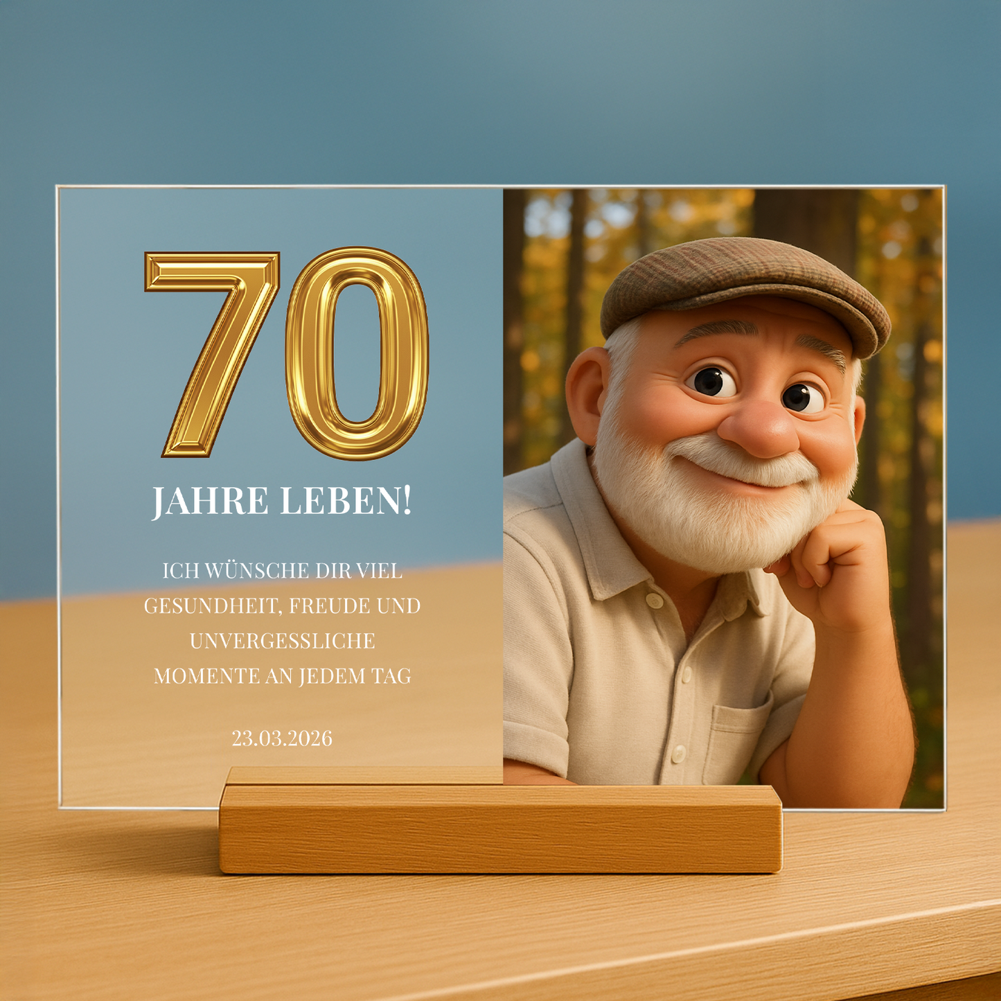 Sein 70. Geburtstag – personalisierter Glasdruck für Männer