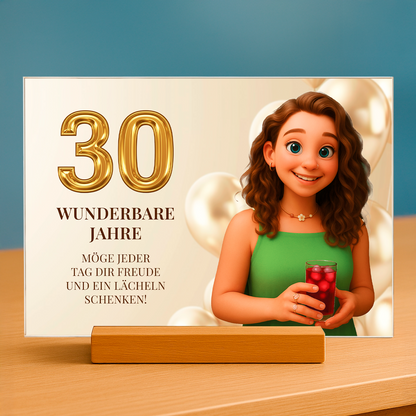 Illustration zum 30. Geburtstag mit Wünschen – Personalisiertes Acrylglasbild für sie
