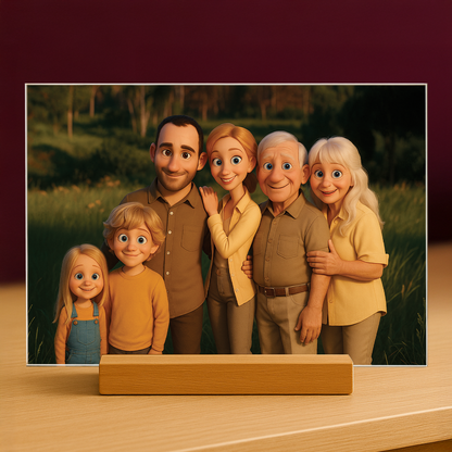 Familie im 3D-Animationsstil - Acrylglas Porträt für Eltern