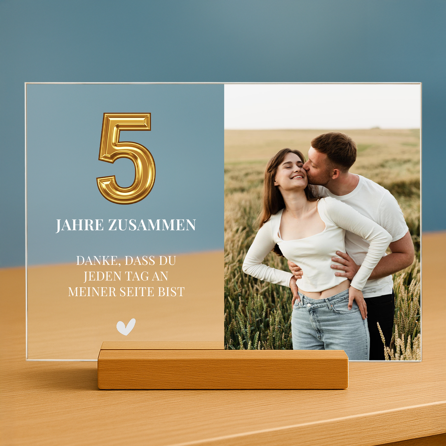 5 Jahre zusammen – personalisierter Druck auf Acrylglas für Paare
