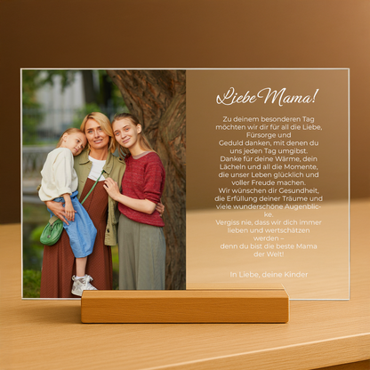Liebe Mama! – personalisierter Druck auf Glas für Mama
