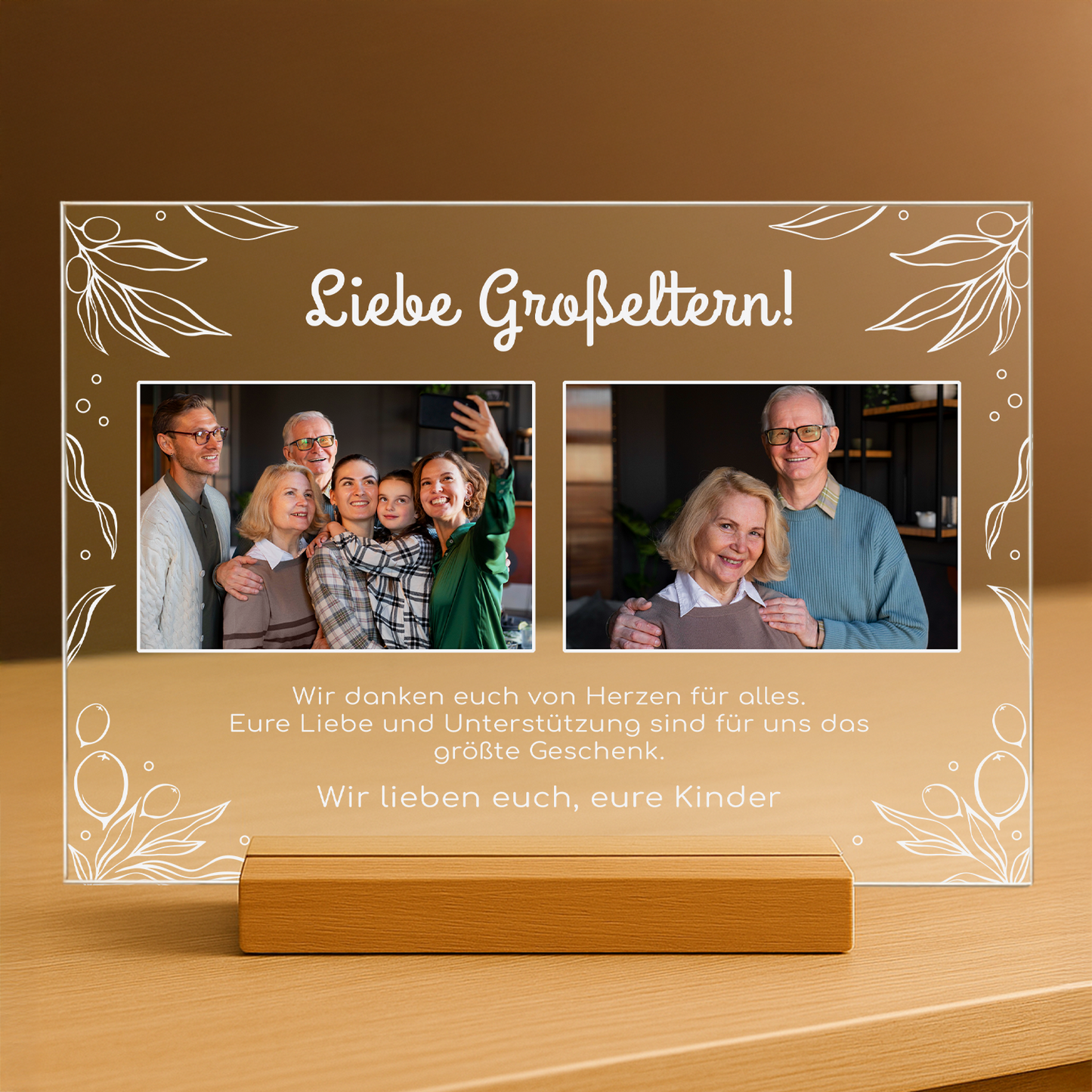 Liebe Großeltern, Fotos + Text – personalisierter Druck auf Glas für Großeltern