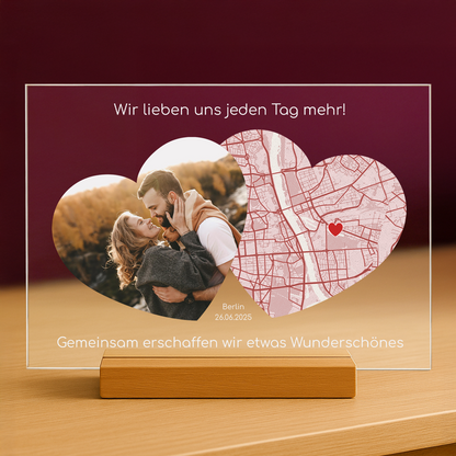 Foto des Paares + Karte – personalisierter Druck auf Glas