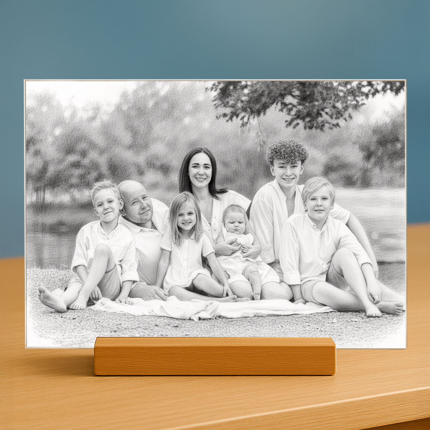 Eure Familie im Bleistiftstil - Acrylglas-Porträt für Eltern