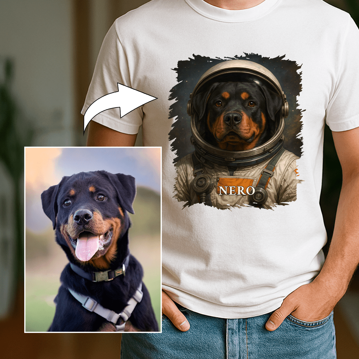 Hund als Astronaut – Herren-T-Shirt mit Aufdruck für Hundefans - Emmygift.de