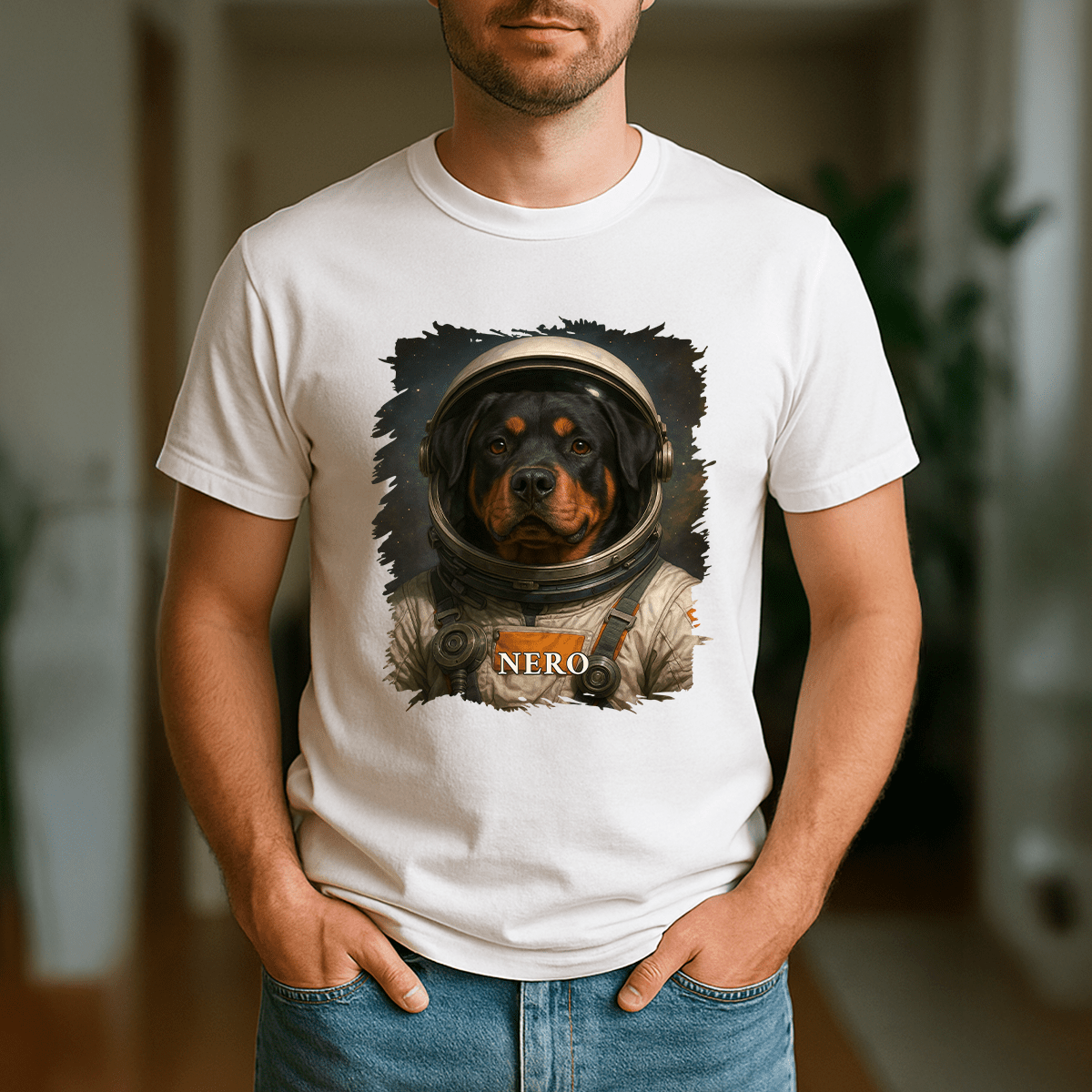 Hund als Astronaut – Herren-T-Shirt mit Aufdruck für Hundefans - Emmygift.de