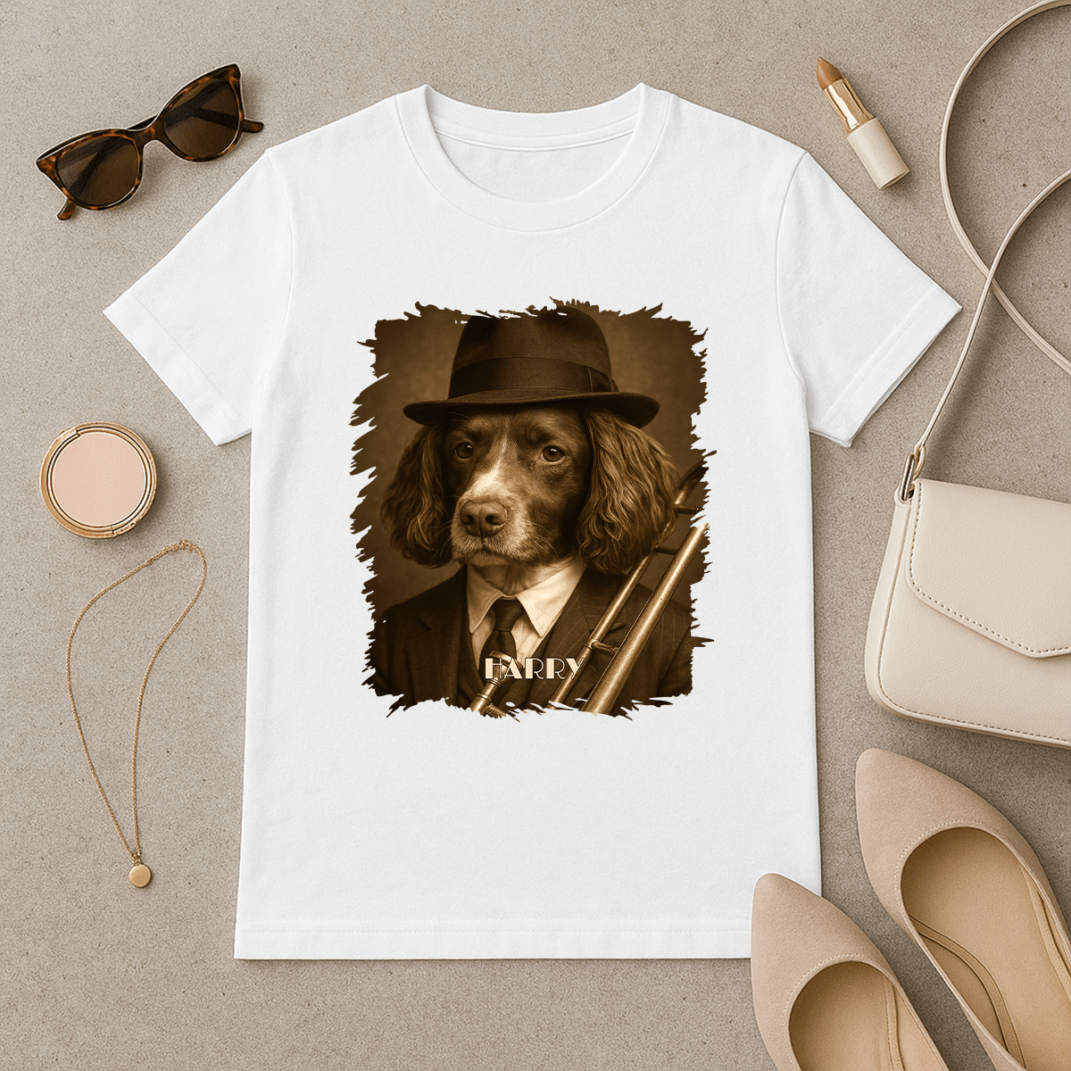 Hund als Jazzmusiker – Damen-T-Shirt mit Aufdruck für Hundefans - Emmygift.de
