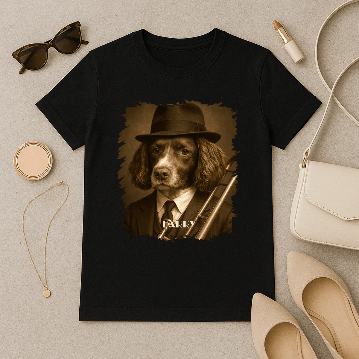 Hund als Jazzmusiker – Damen-T-Shirt mit Aufdruck für Hundefans - Emmygift.de