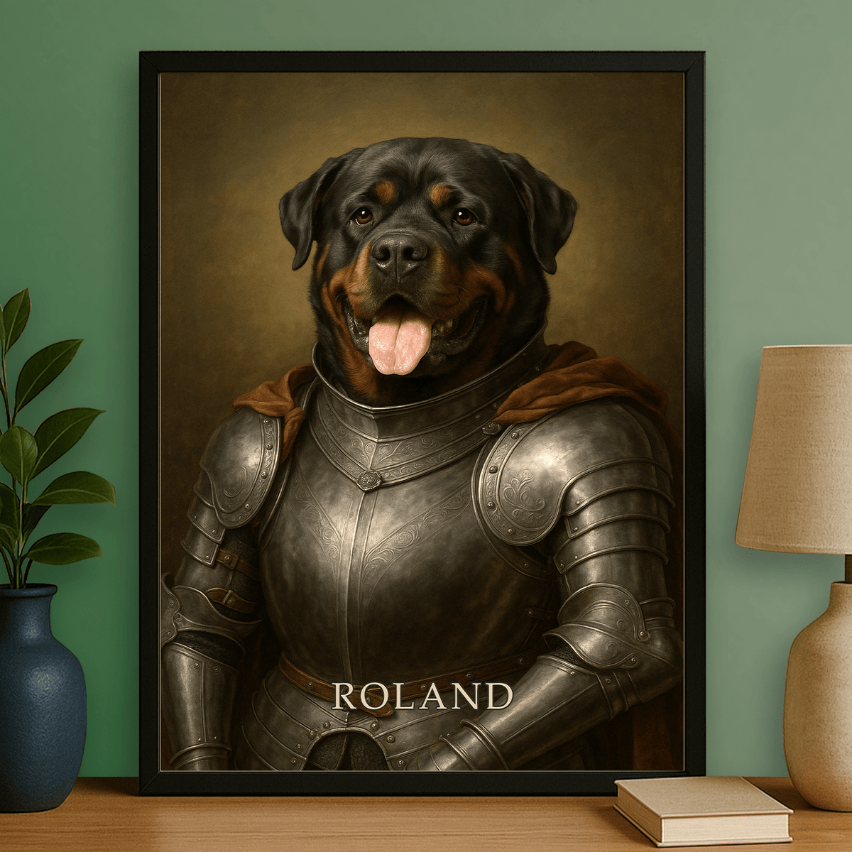 Hund als mittelalterlicher Ritter – personalisiertes Poster für Hundefreunde - Emmygift.de