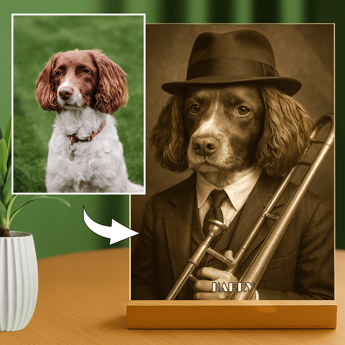 Hund als Musiker - Acrylglas Porträt für Hundeliebhaber - Emmygift.de