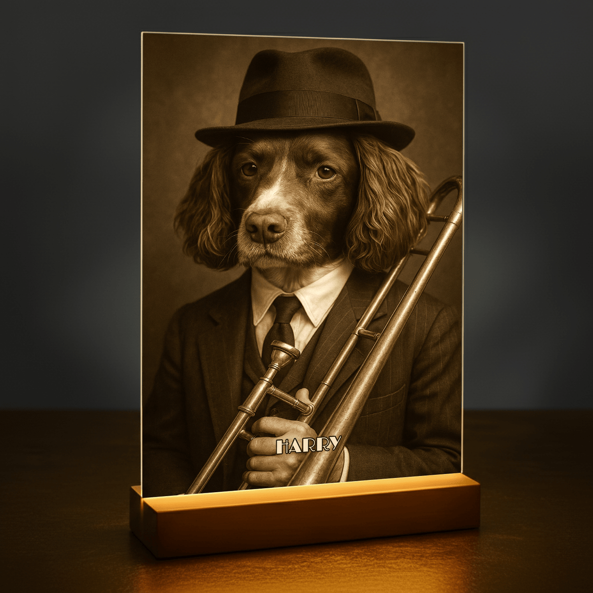 Hund als Musiker - Acrylglas Porträt für Hundeliebhaber - Emmygift.de