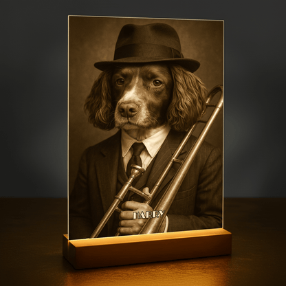 Hund als Musiker - Acrylglas Porträt für Hundeliebhaber - Emmygift.de
