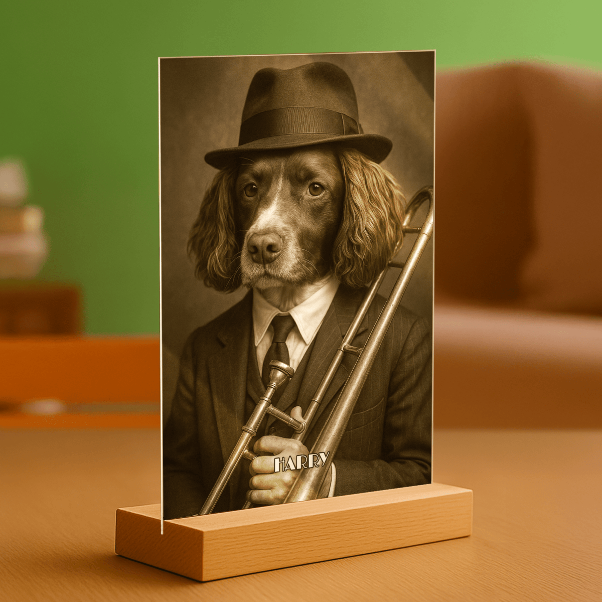 Hund als Musiker - Acrylglas Porträt für Hundeliebhaber - Emmygift.de