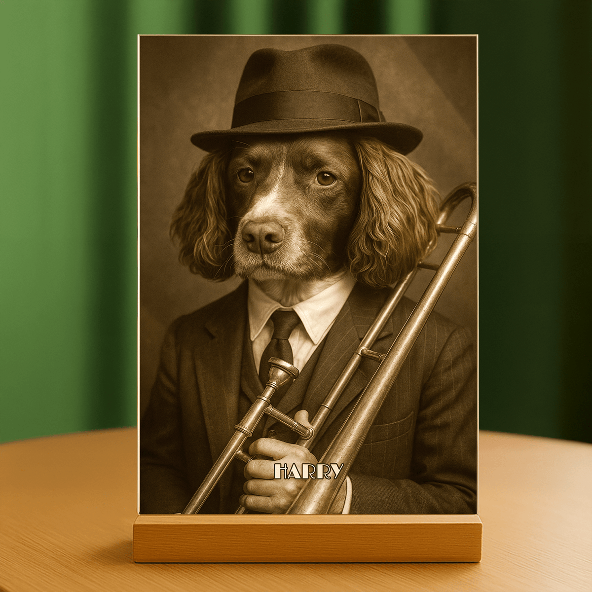 Hund als Musiker - Acrylglas Porträt für Hundeliebhaber - Emmygift.de