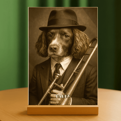 Hund als Musiker - Acrylglas Porträt für Hundeliebhaber - Emmygift.de
