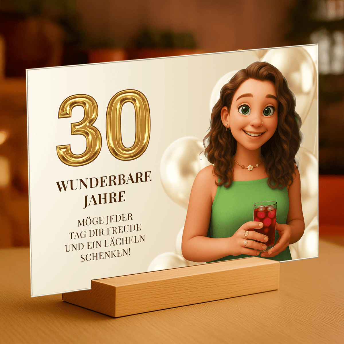 Illustration zum 30. Geburtstag mit Wünschen – Personalisiertes Acrylglasbild für sie - Emmygift.de