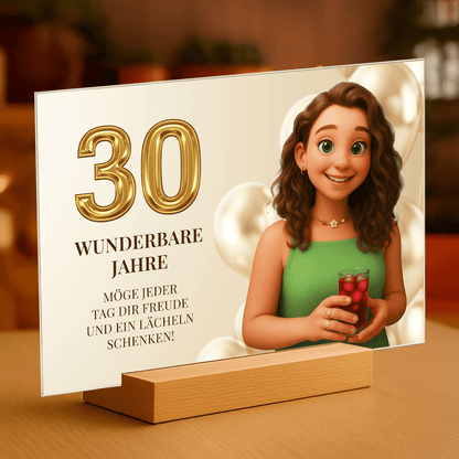 Illustration zum 30. Geburtstag mit Wünschen – Personalisiertes Acrylglasbild für sie - Emmygift.de