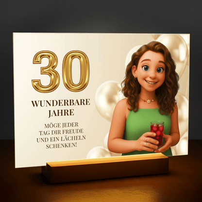 Illustration zum 30. Geburtstag mit Wünschen – Personalisiertes Acrylglasbild für sie - Emmygift.de