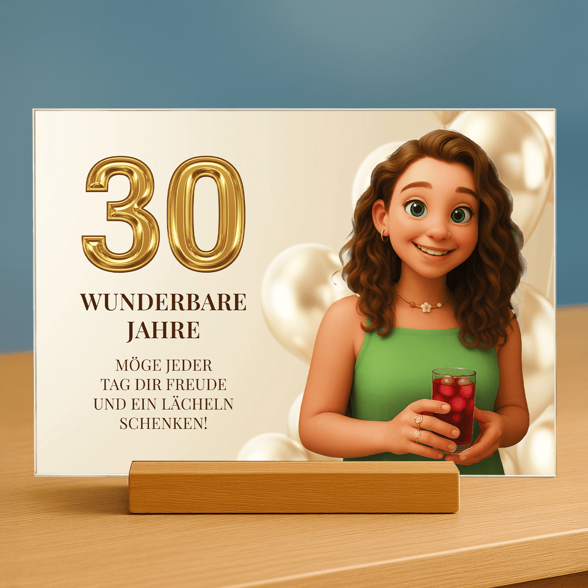 Illustration zum 30. Geburtstag mit Wünschen – Personalisiertes Acrylglasbild für sie - Emmygift.de