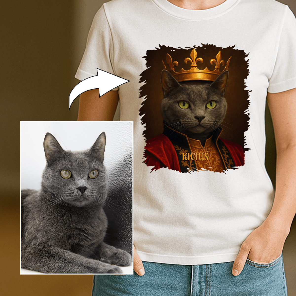 Katze als König – Damen-T-Shirt mit Aufdruck für Katzenliebhaber - Emmygift.de