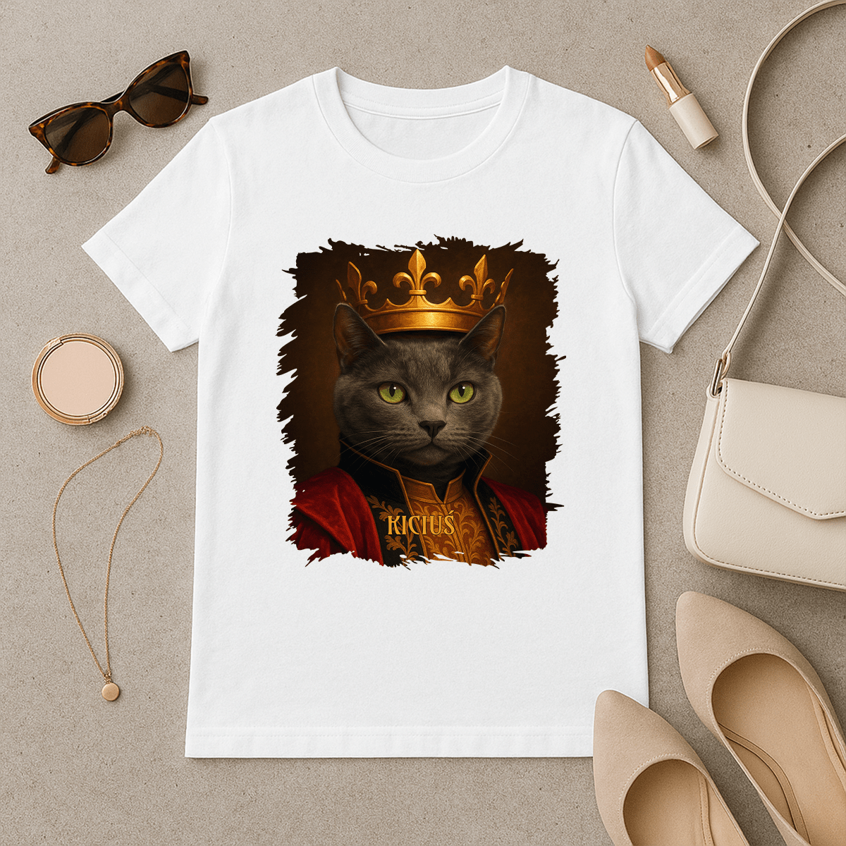 Katze als König – Damen-T-Shirt mit Aufdruck für Katzenliebhaber - Emmygift.de