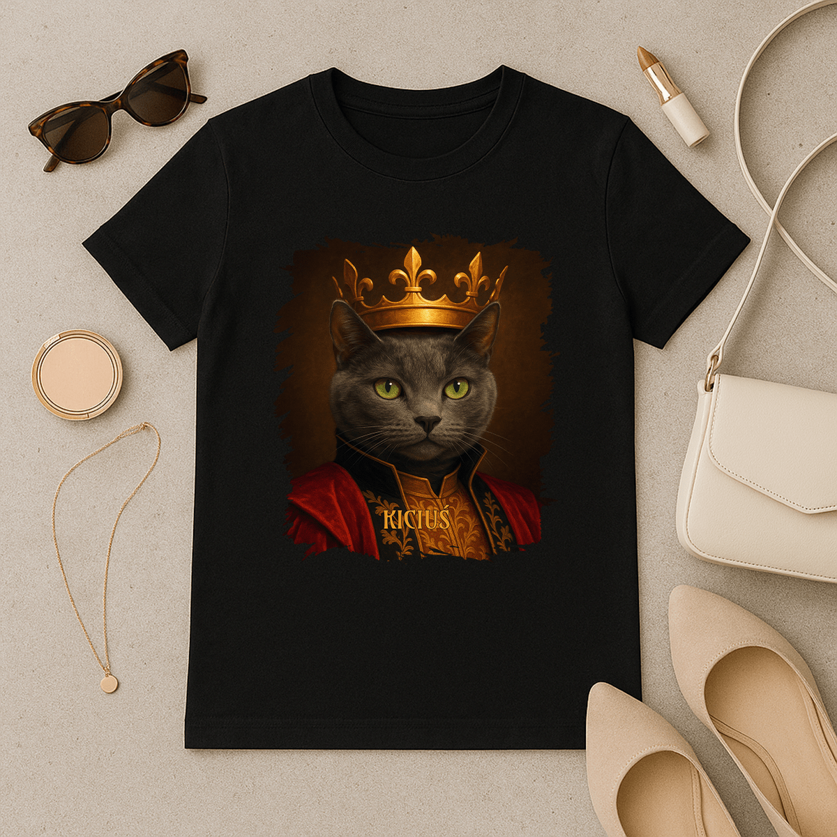 Katze als König – Damen-T-Shirt mit Aufdruck für Katzenliebhaber - Emmygift.de