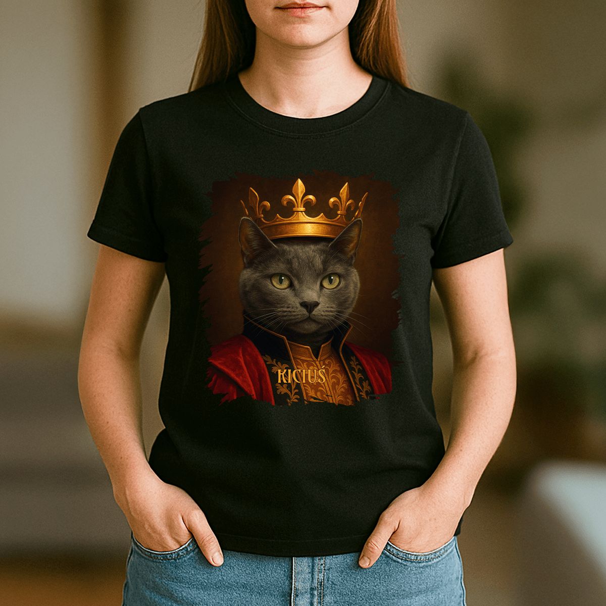 Katze als König – Damen-T-Shirt mit Aufdruck für Katzenliebhaber - Emmygift.de