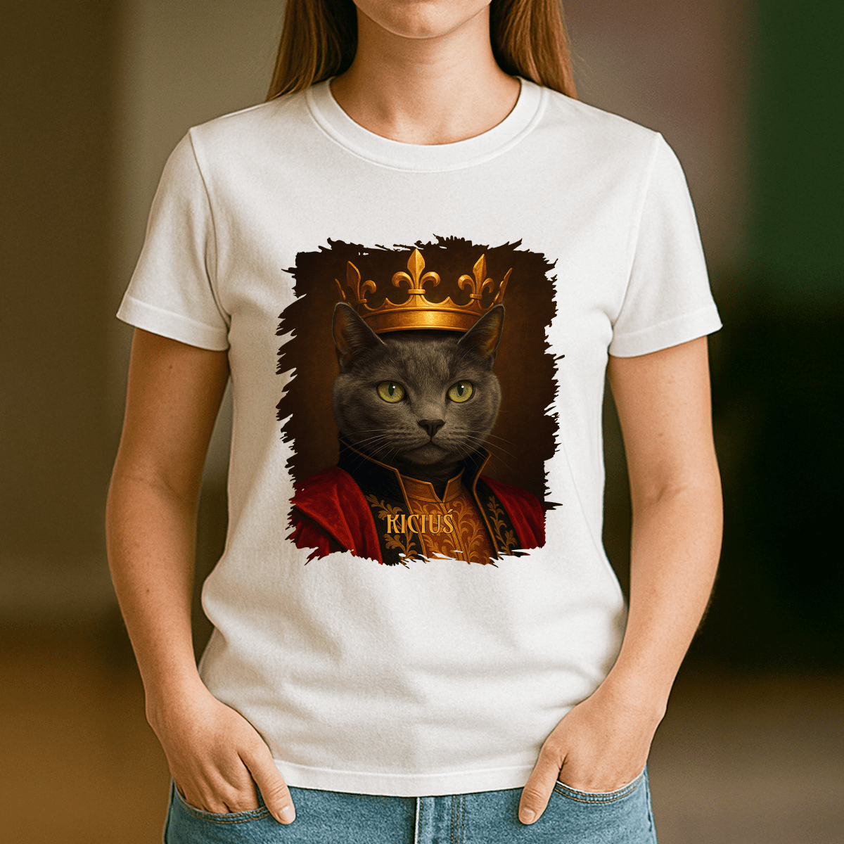 Katze als König – Damen-T-Shirt mit Aufdruck für Katzenliebhaber - Emmygift.de