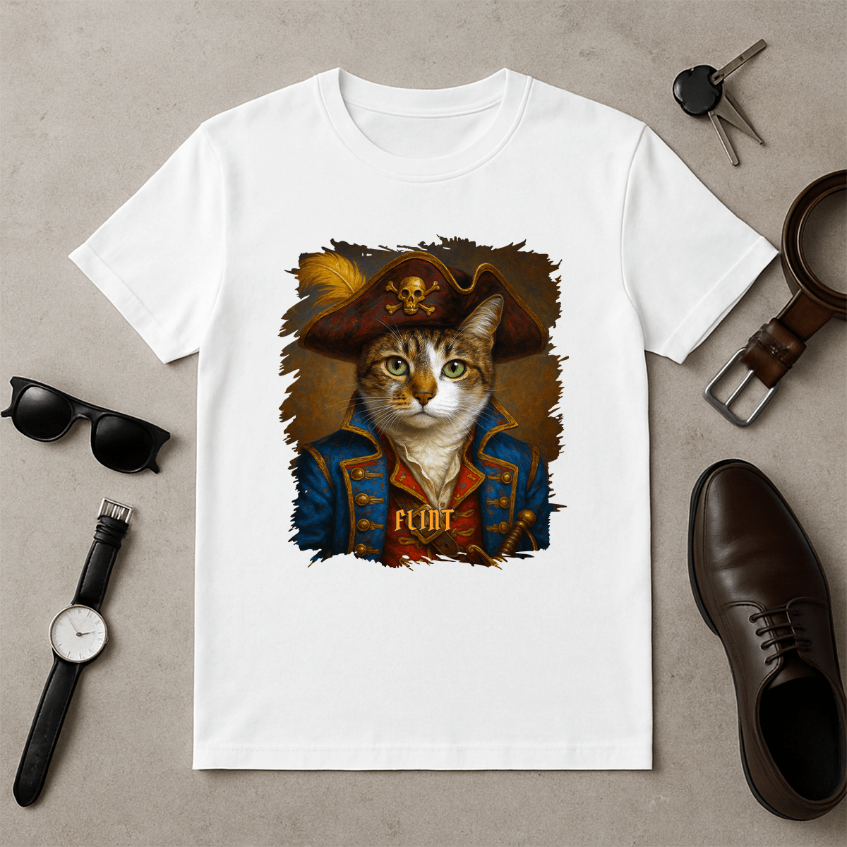 Katze als Pirat – Herren T-Shirt mit Aufdruck für Katzenfans - Emmygift.de
