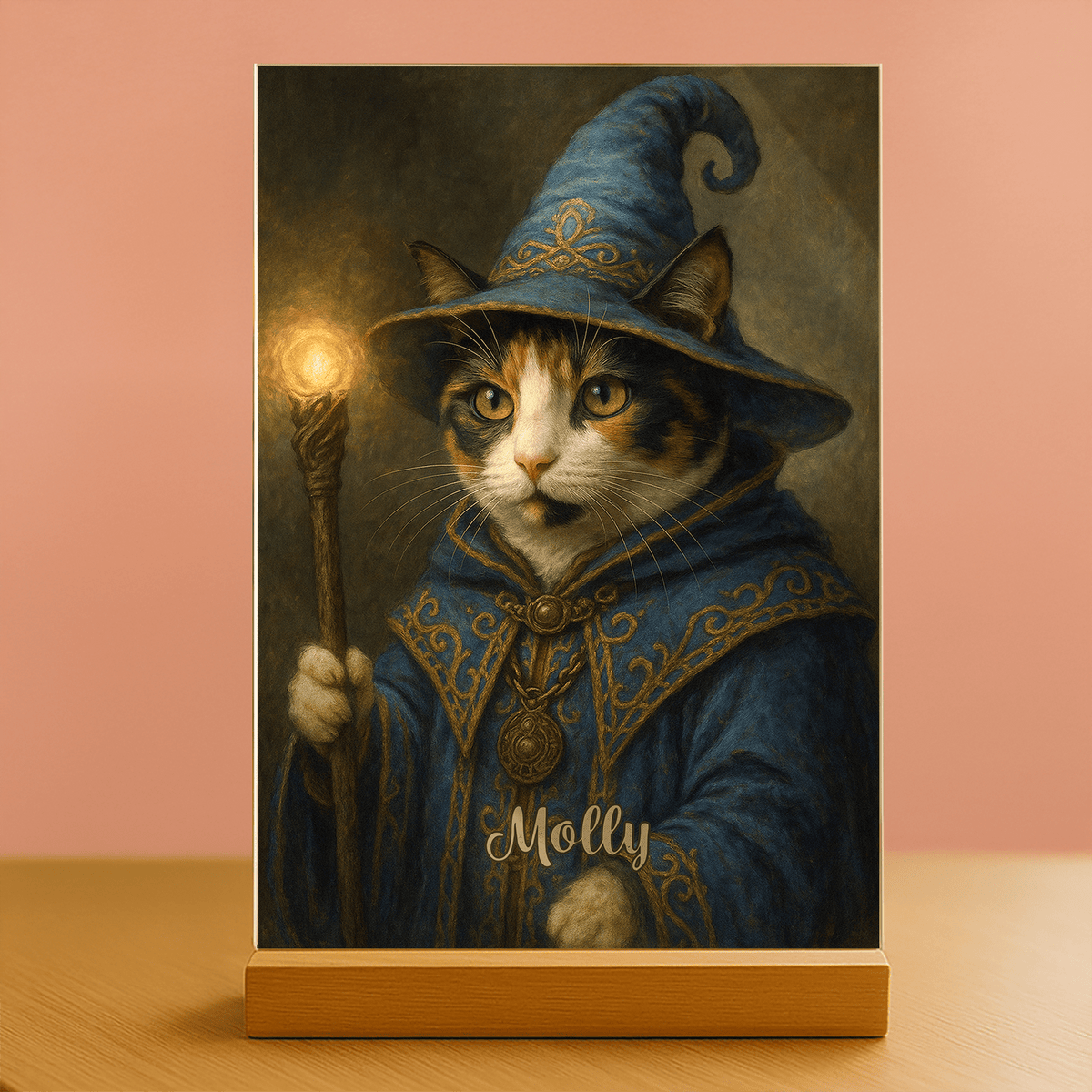 Katze als Zauberer - Acrylglas Porträt für Katzenliebhaber - Emmygift.de