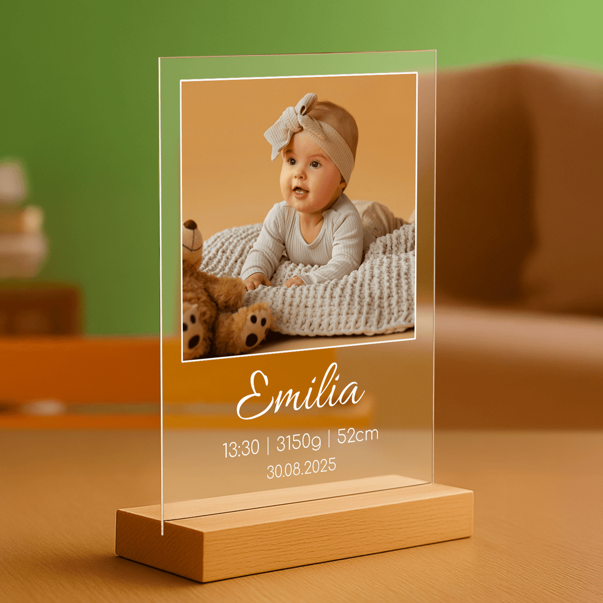 Kinderdatenblatt – personalisierter Druck auf Glas für Eltern - Emmygift.de