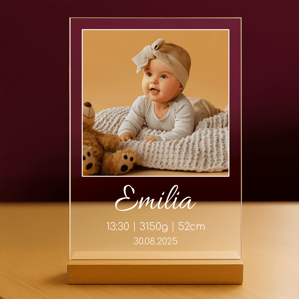 Kinderdatenblatt – personalisierter Druck auf Glas für Eltern - Emmygift.de