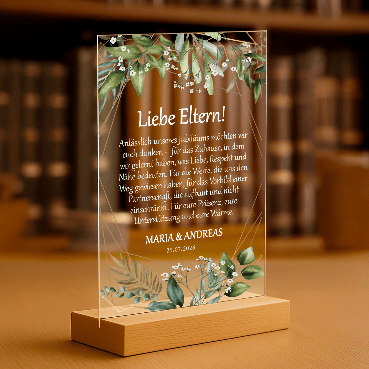 Liebe Eltern! – personalisierter Druck auf Glas - Emmygift.de