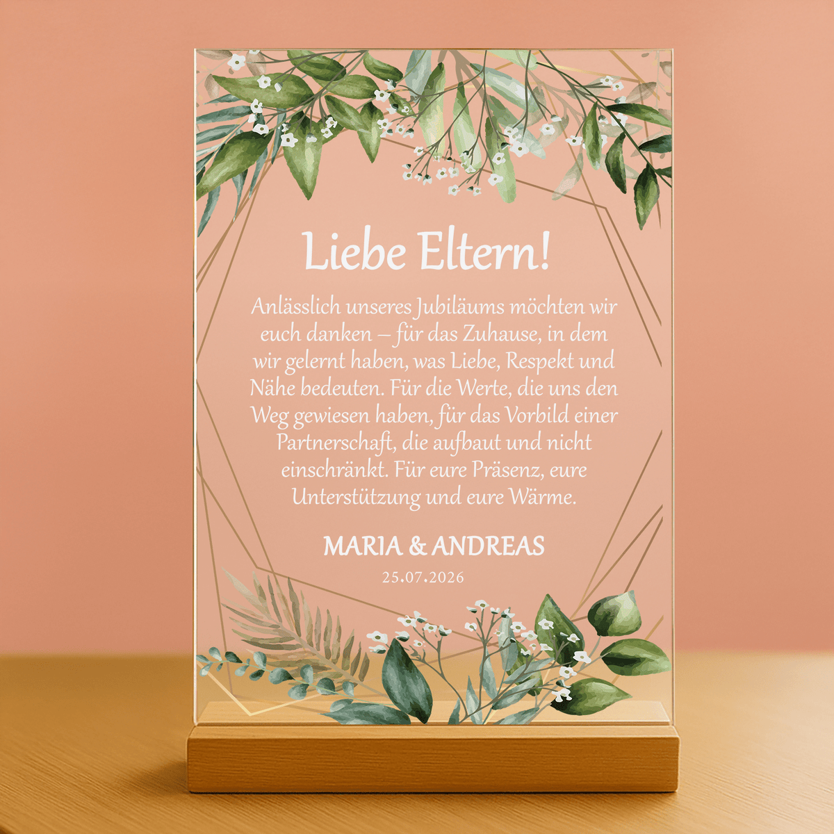 Liebe Eltern! – personalisierter Druck auf Glas - Emmygift.de