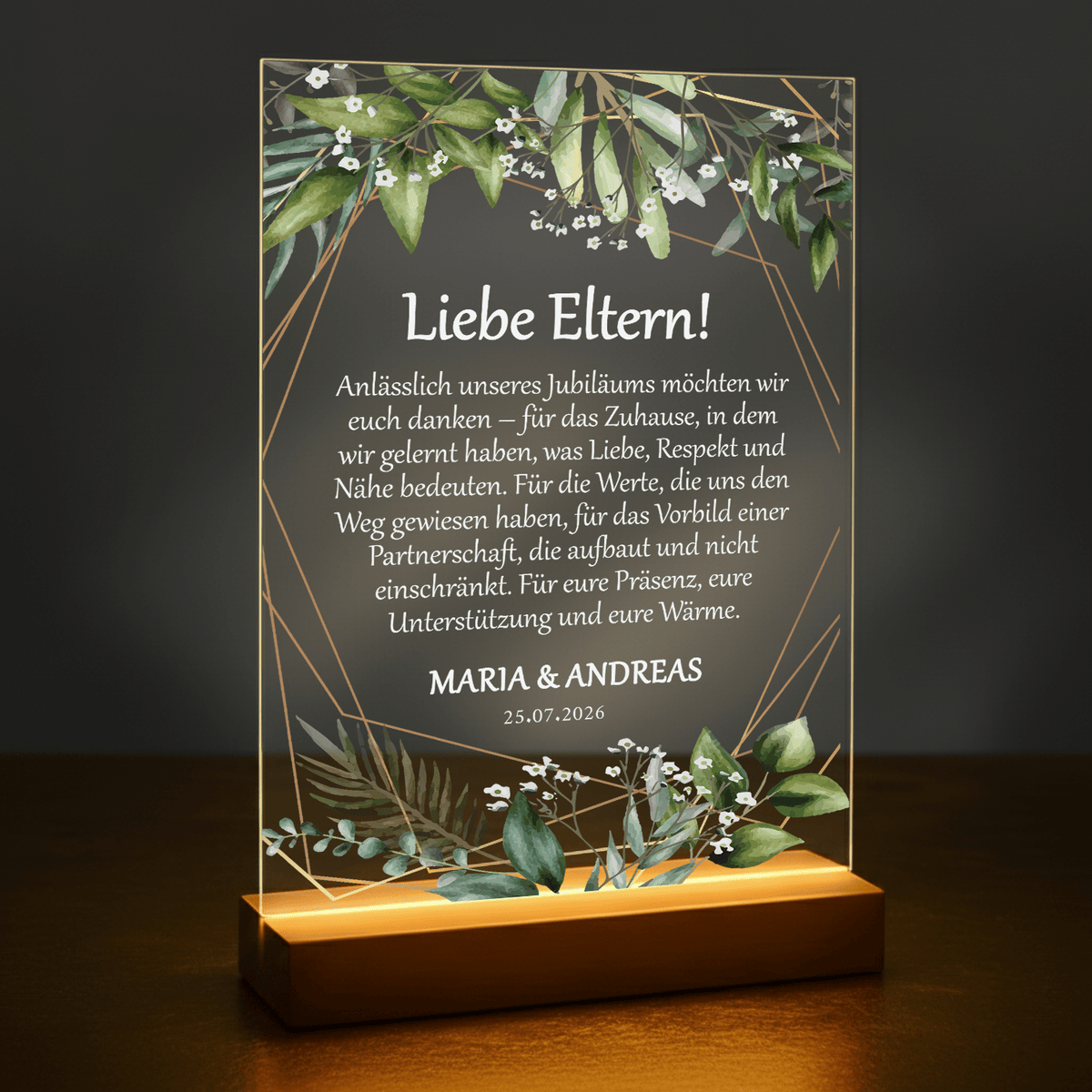 Liebe Eltern! – personalisierter Druck auf Glas - Emmygift.de