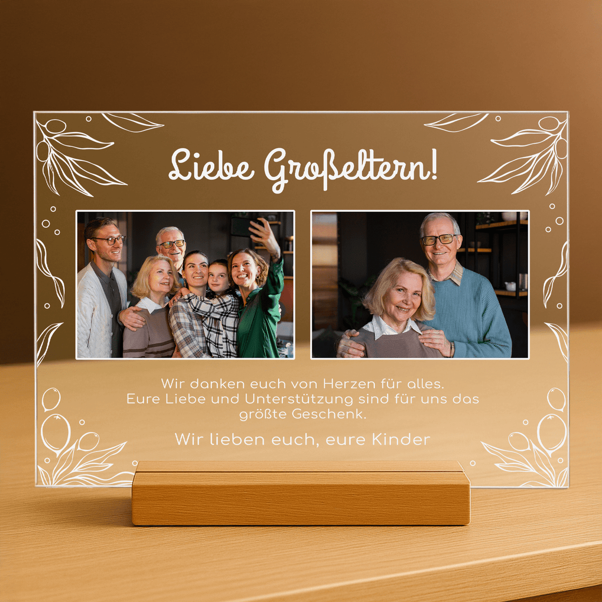 Liebe Großeltern, Fotos + Text – personalisierter Druck auf Glas für Großeltern - Emmygift.de