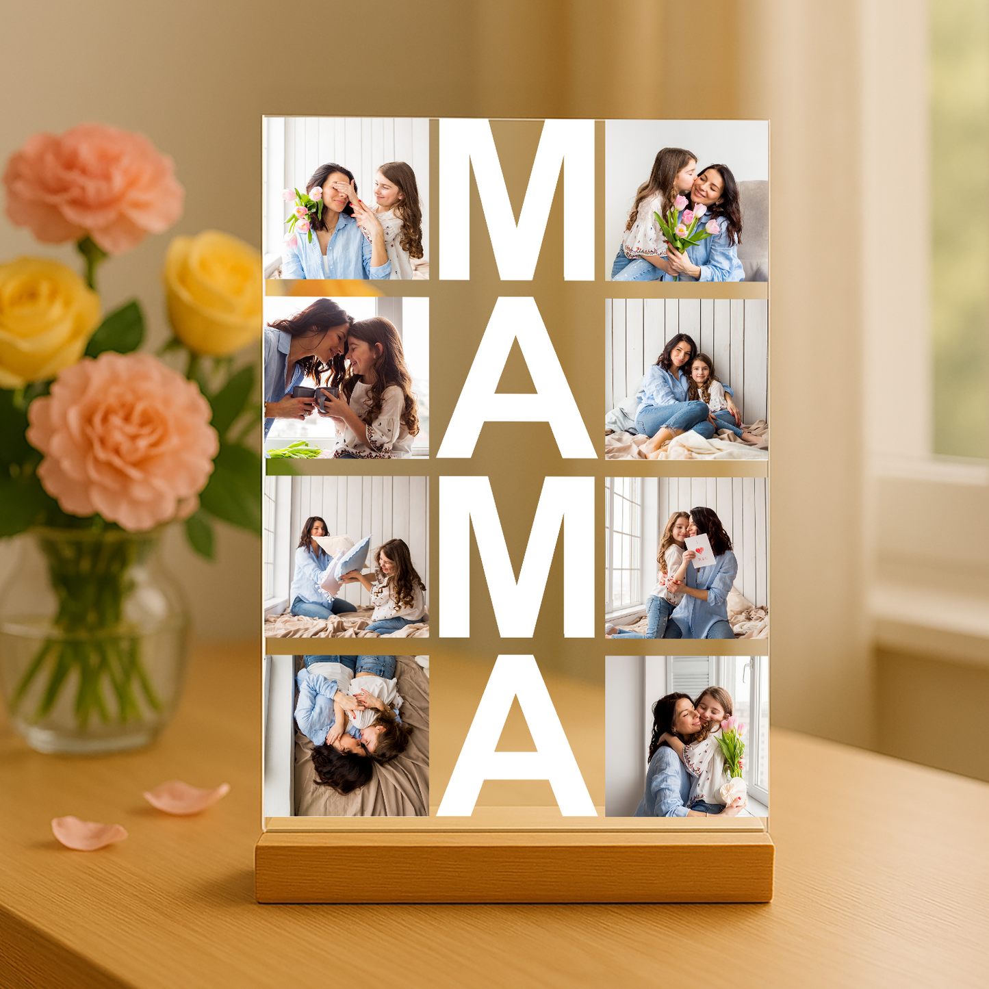 Fotocollage Mama – personalisierter Glasdruck als Geschenk für Mama