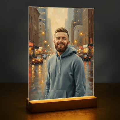 Mann im Stadtzentrum - Acrylglas-Porträt für Mann - Emmygift.de
