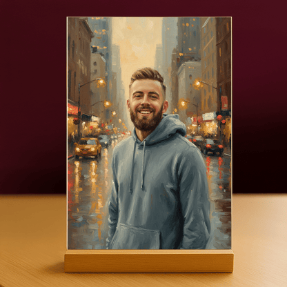 Mann im Stadtzentrum - Acrylglas-Porträt für Mann - Emmygift.de