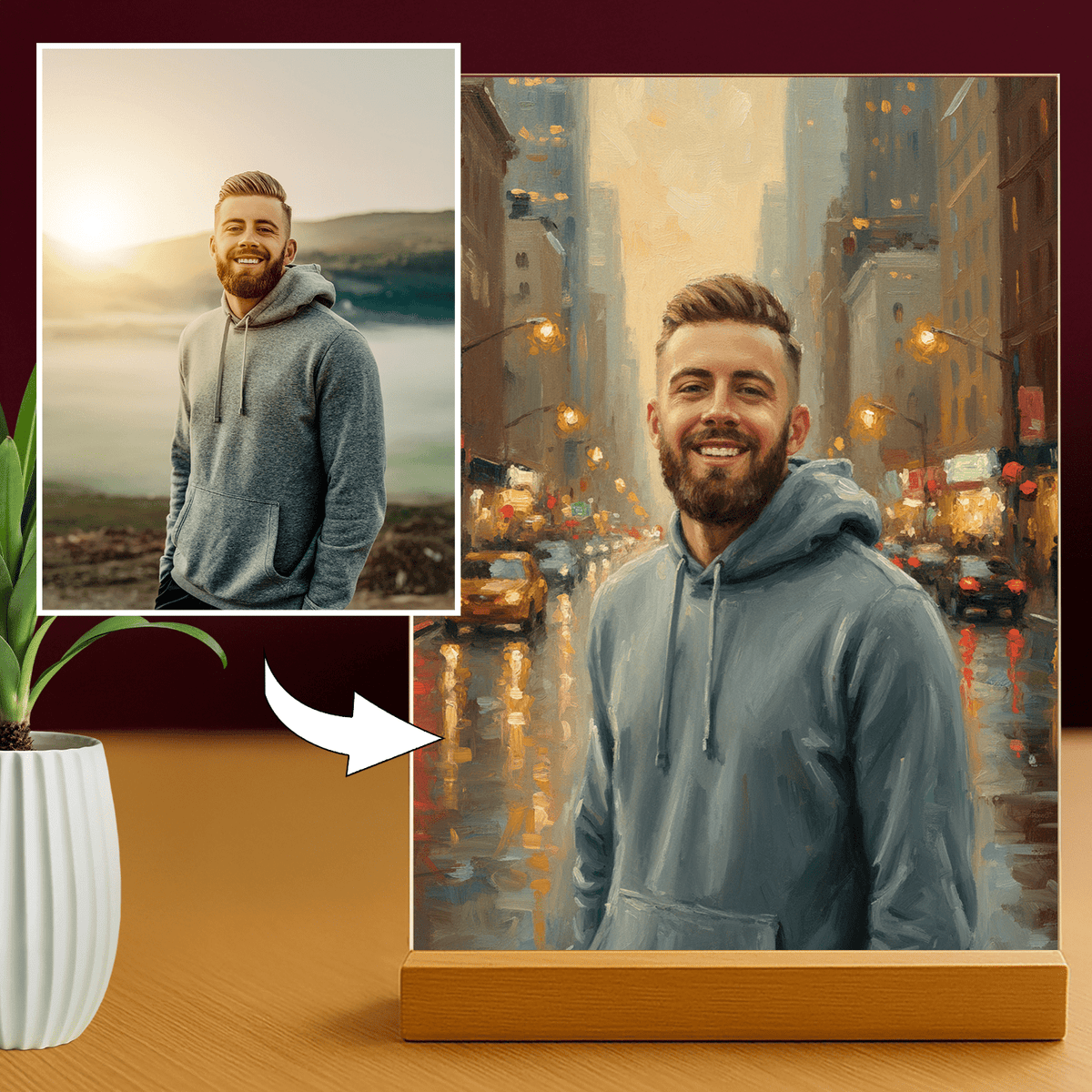 Mann im Stadtzentrum - Acrylglas-Porträt für Mann - Emmygift.de