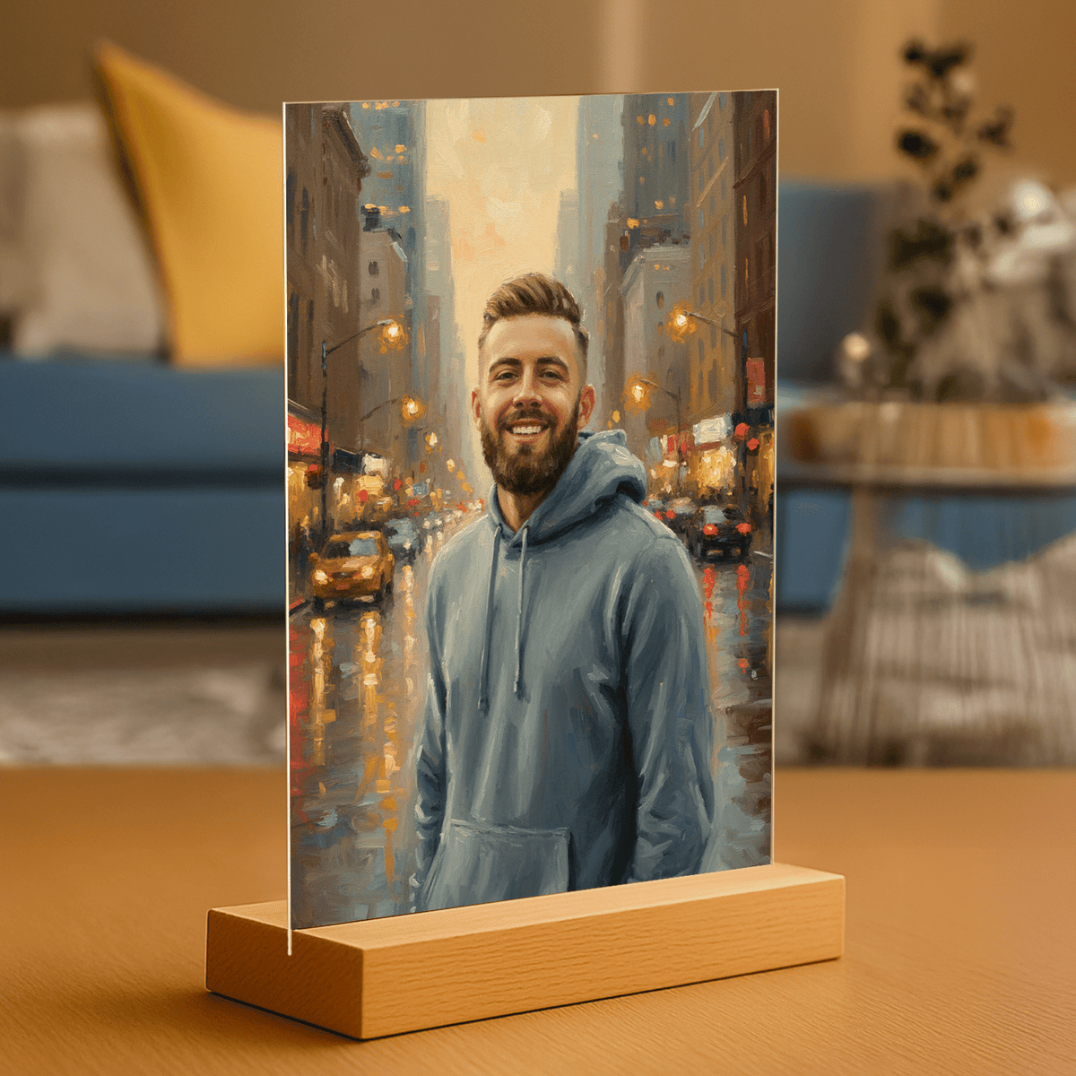 Mann im Stadtzentrum - Acrylglas-Porträt für Mann - Emmygift.de