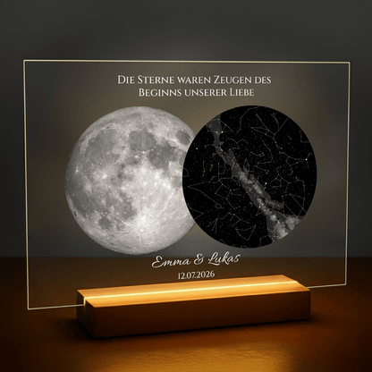 Mond und Sterne von eurem besonderen Tag – personalisierter Druck auf Acrylglas für Paare - Emmygift.de