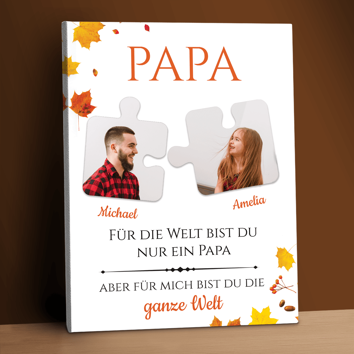 Papa ist meine ganze Welt – personalisierter Leinwanddruck - Emmygift.de