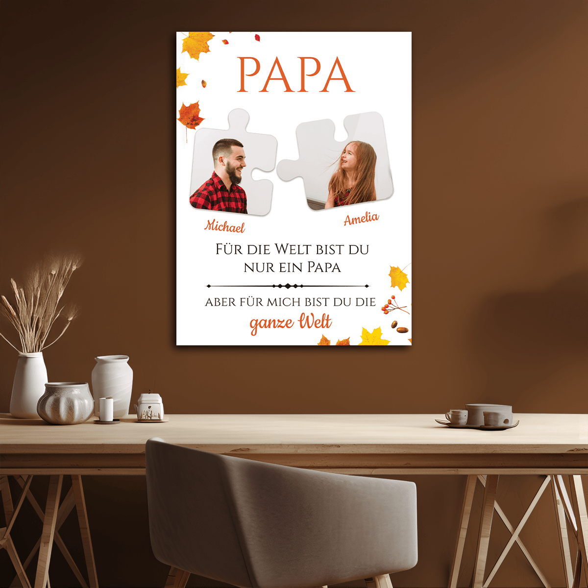 Papa ist meine ganze Welt – personalisierter Leinwanddruck - Emmygift.de