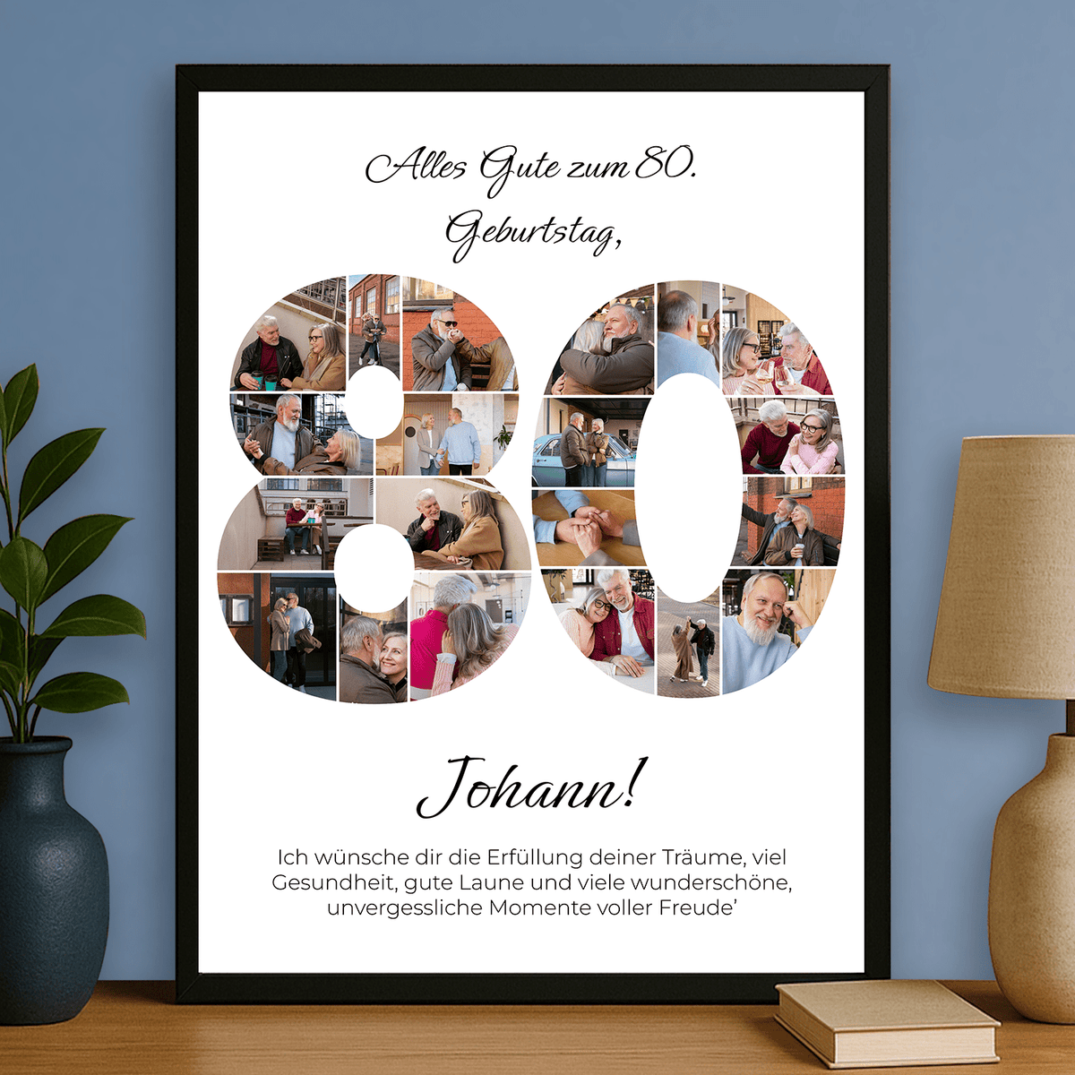 Personalisierte Fotocollage – Erinnerungs Poster zum 80. Geburtstag - Emmygift.de