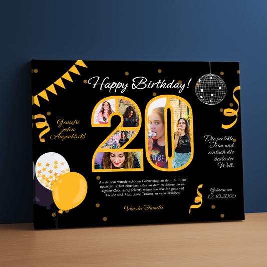 Eine Collage zu ihrem 20. Geburtstag – eine Collage auf Leinwand für ein Mädchen