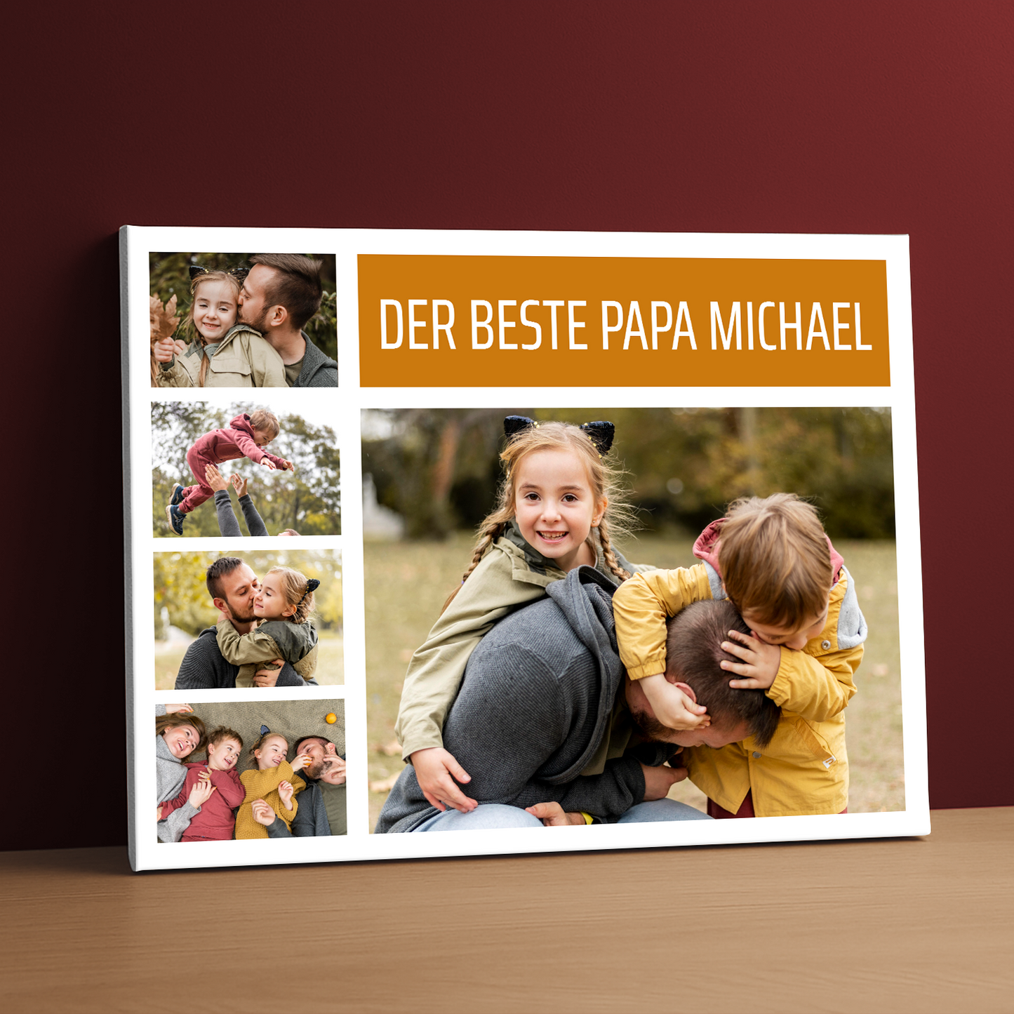 Bester Papa – Kollage aus 5 Fotos, personalisierter Leinwanddruck