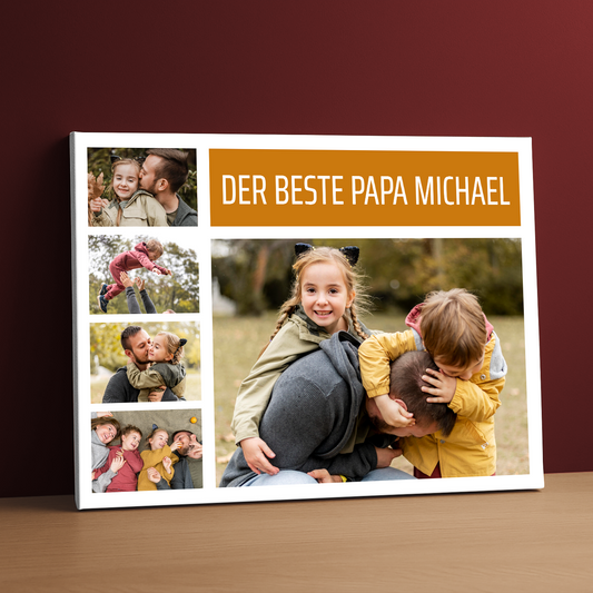 Bester Papa – Kollage aus 5 Fotos, personalisierter Leinwanddruck