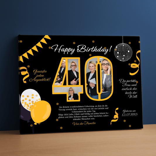 Glückwünsche zum 40. Geburtstag + Fotos – Collage auf Leinwand für eine Frau