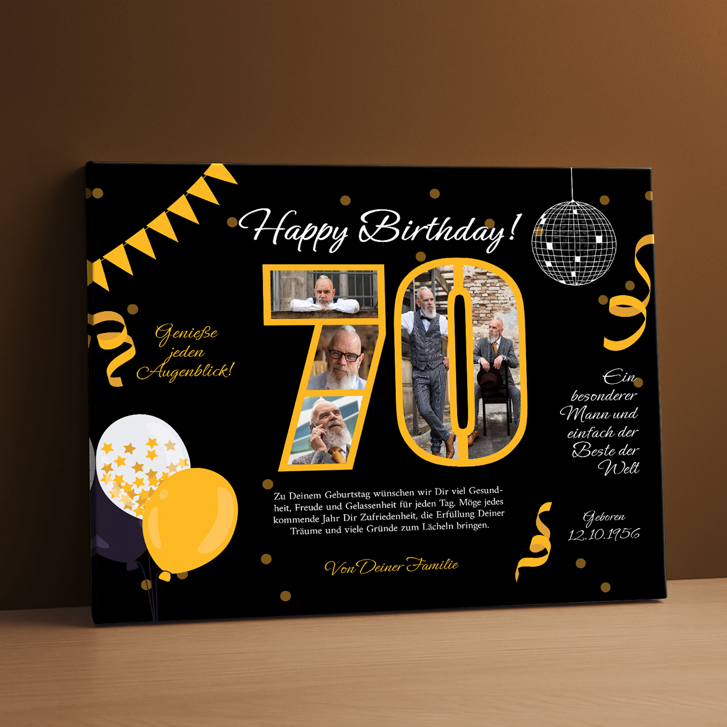 Edles Geschenk zum 70. Geburtstag – Leinwand-Collage